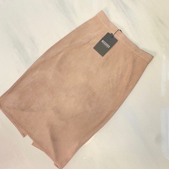 LIGHT PINK/NUDE MIDI SUEDE SKIRT - Picture 4 of 4